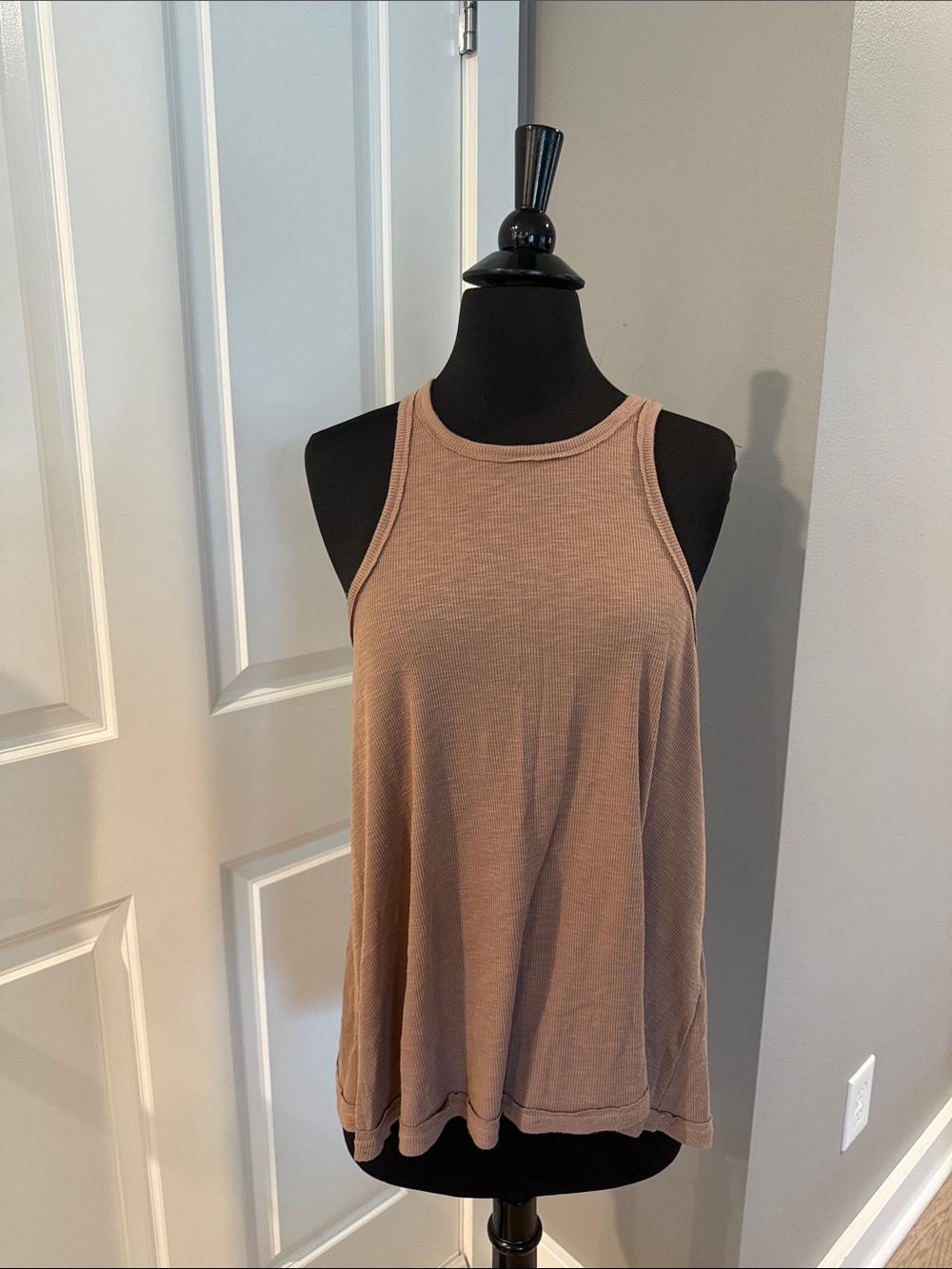 Free People Ribbed Swing Tank in Light Taupe